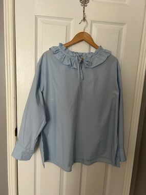 SHEIN Light Blue Ruffle Neck Blouse - Size L